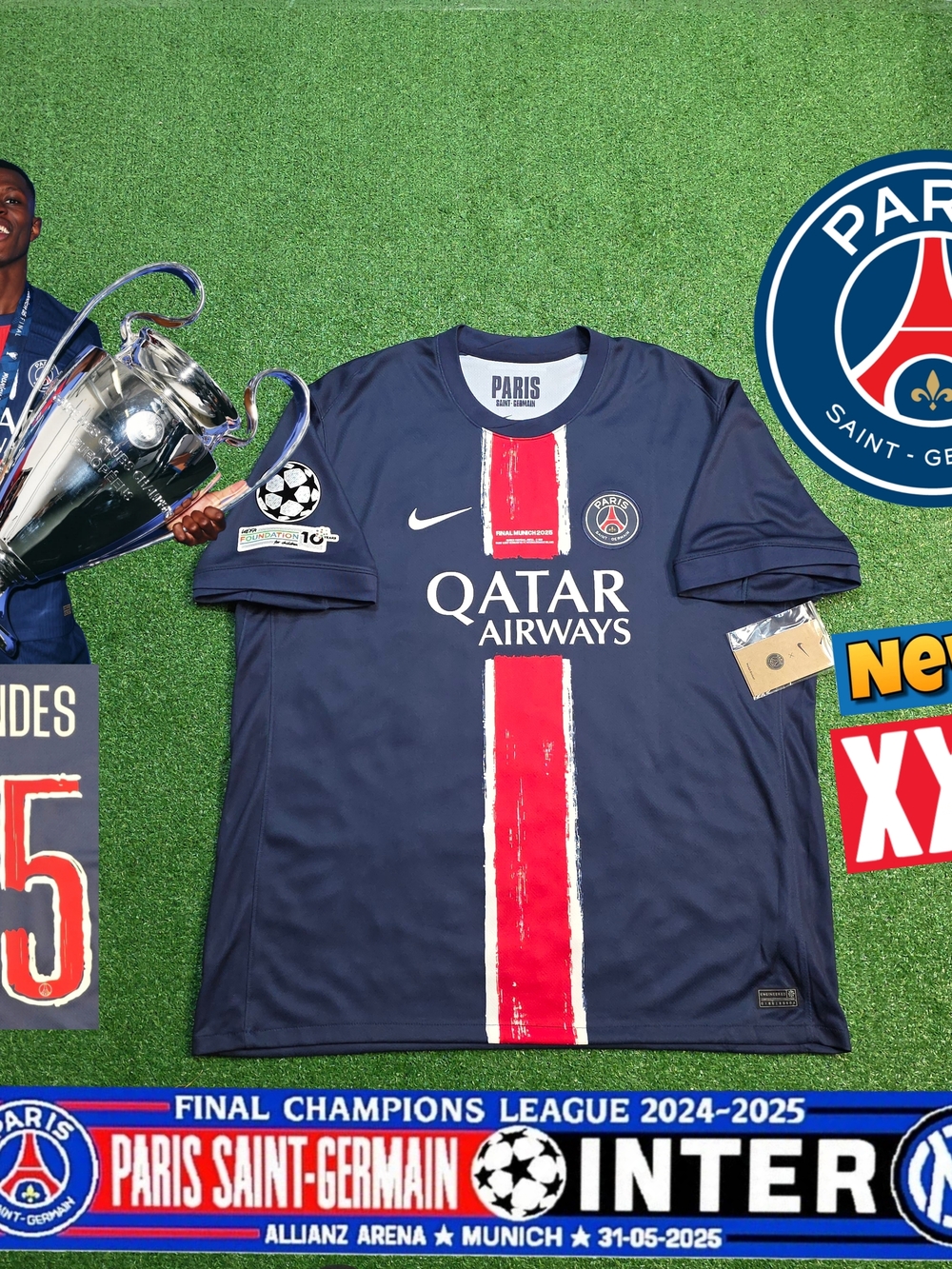 Nike Paris Saint-Germain PSG Nuno Mendes #25 Champions League Final Jersey XXL
